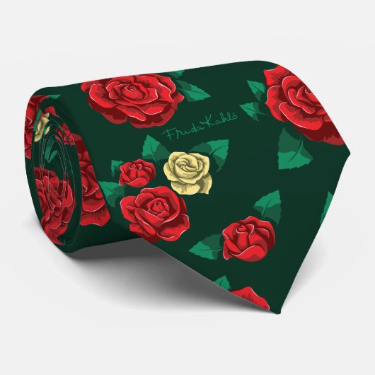 Frida Kahlo | Red and Gold Rose Pattern Krawatte (Gerollt)