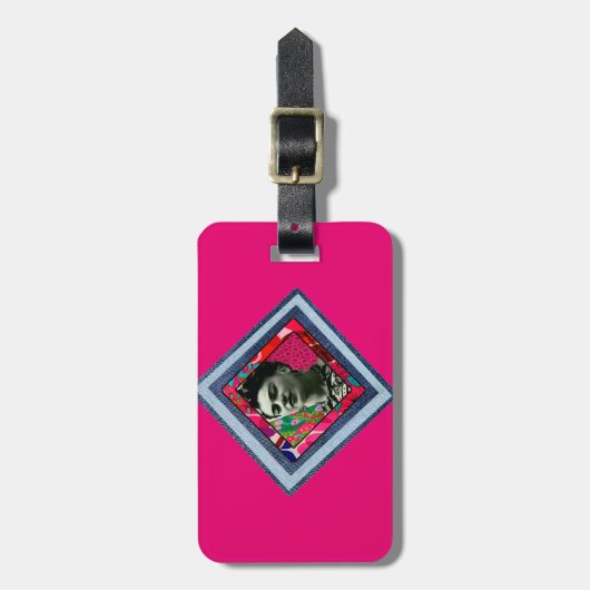 Frida Kahlo Retro Denim Diamond Gepäckanhänger (Vorderseite vertikal)