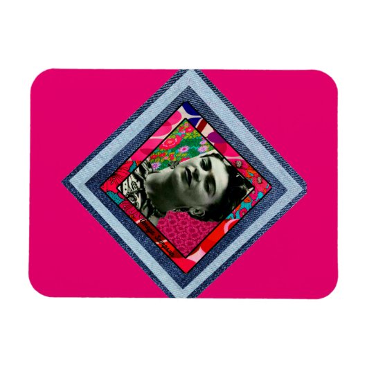 Frida Kahlo Retro Denim Diamond Magnet (Horizontal)