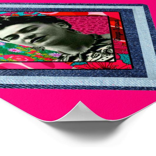 Frida Kahlo Retro Denim Diamond Poster (Ecke)