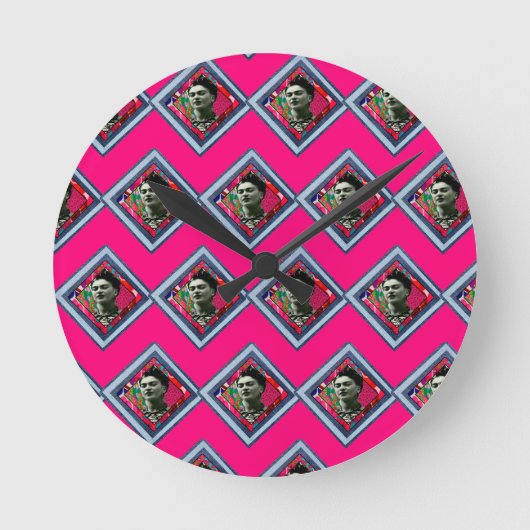 Frida Kahlo Retro Denim Diamond Runde Wanduhr (Vorderseite)