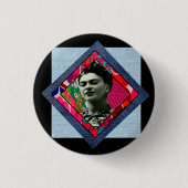 Frida Kahlo Retro Pink Denim Button (Vorderseite)