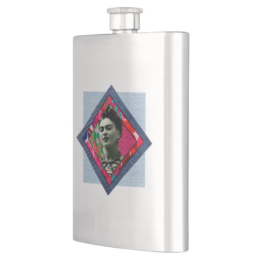 Frida Kahlo Retro Pink Denim Flachmann (Links)