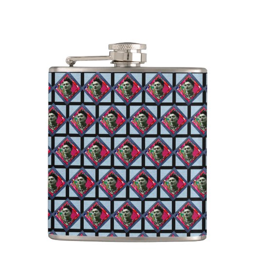 Frida Kahlo Retro Pink Denim Flachmann (Vorderseite)