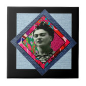 Frida Kahlo Retro Pink Denim Fliese (Vorderseite)