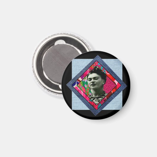 Frida Kahlo Retro Pink Denim Magnet (Vorderseite/Rückseite)