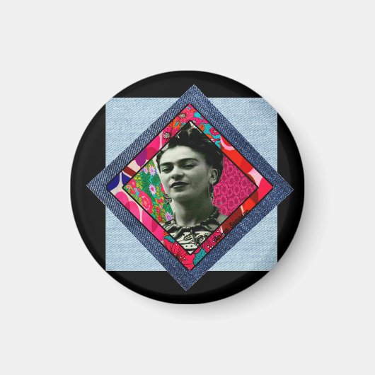 Frida Kahlo Retro Pink Denim Magnet (Vorne)