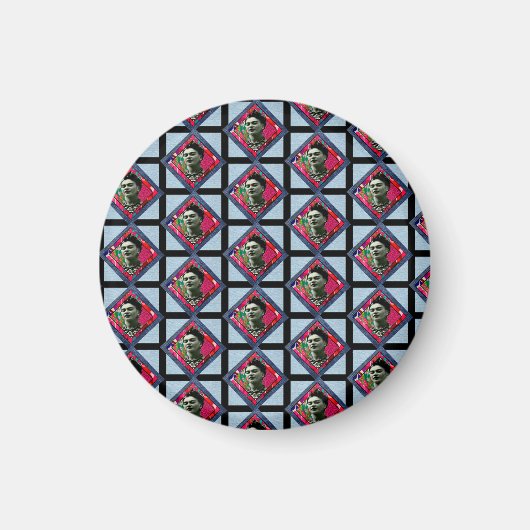 Frida Kahlo Retro Pink Denim Magnet (Vorne)