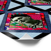 Frida Kahlo Retro Pink Denim Poster (Ecke)
