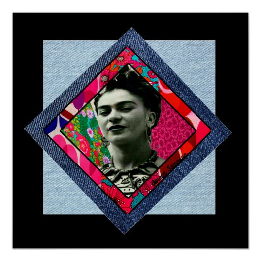 Frida Kahlo Retro Pink Denim Poster (Vorderseite)