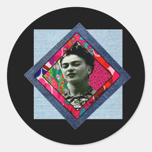 Frida Kahlo Retro Pink Denim Runder Aufkleber (Vorderseite)