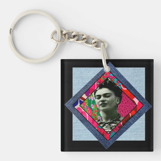 Frida Kahlo Retro Pink Denim Schlüsselanhänger (Vorderseite)