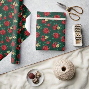 Frida Kahlo Rot- und Goldrosenmuster Geschenkpapier