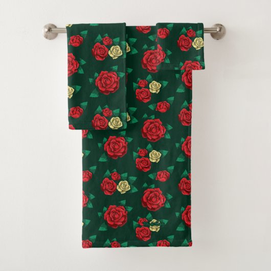 Frida Kahlo | Rotes und GoldRosen-Muster Badhandtuch Set (Insitu)
