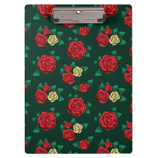Frida Kahlo | Rotes und GoldRosen-Muster Klemmbrett (Vorderseite)