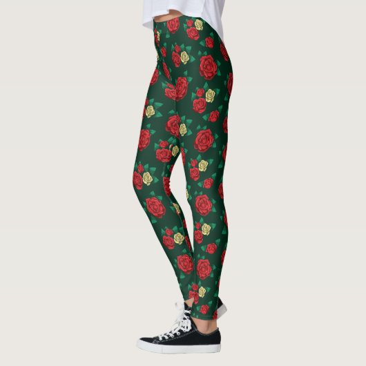 Frida Kahlo | Rotes und GoldRosen-Muster Leggings (Links)