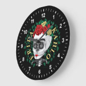 Frida Kahlo | Schädel mit Rose Kronen Große Wanduhr (Winkel)