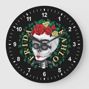 Frida Kahlo   Schädel mit Rosen-Krone Große Wanduhr