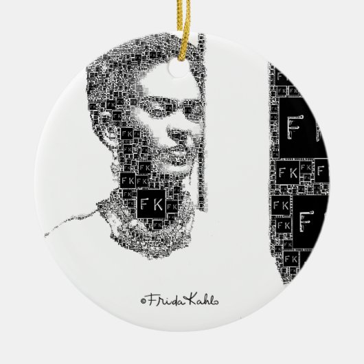 Frida Kahlo Schwarz-Weiß-Portrait Keramik Ornament (Vorne)
