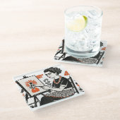 Frida Kahlo sitzend Gemälde Blumendesign Stil Glasuntersetzer (Schrägansicht)