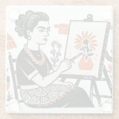 Frida Kahlo sitzend Gemälde Blumendesign Stil Glasuntersetzer (Rückseite)