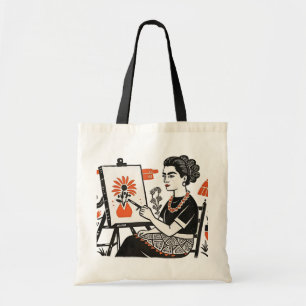 Frida Kahlo sitzend Gemälde Blumendesign Stil Tragetasche