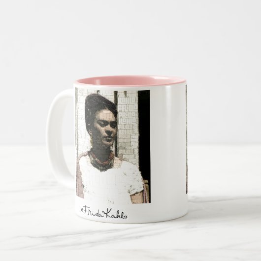 Frida Kahlo Textile Portrait Zweifarbige Tasse (Vorderseite Links)
