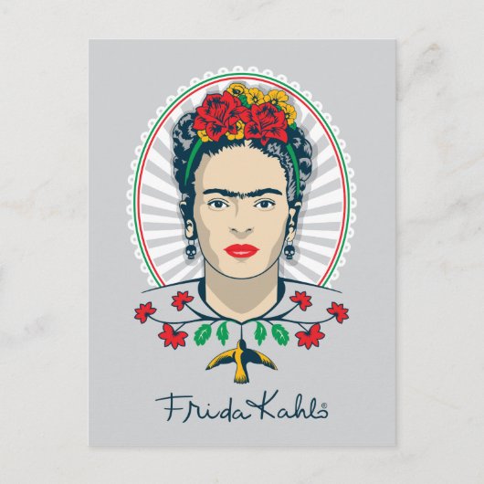 Frida Kahlo Vintage Floral Postkarte (Vorderseite)