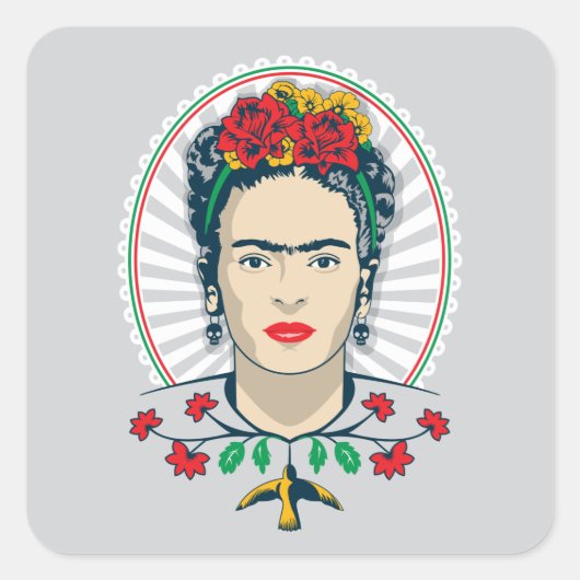 Frida Kahlo Vintage Floral Quadratischer Aufkleber (Vorderseite)