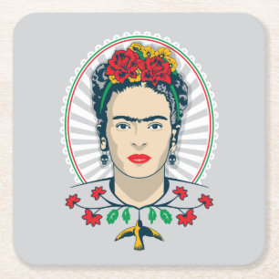 Frida Kahlo Vintage Floral Rechteckiger Pappuntersetzer