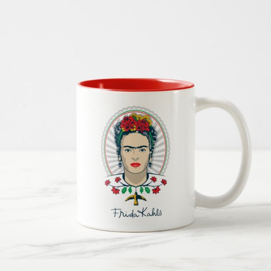 Frida Kahlo Vintage Floral Zweifarbige Tasse (Rechts)