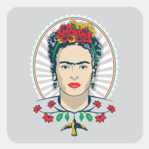Frida Kahlo   Vintages Blumen Quadratischer Aufkleber