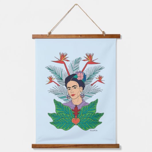 Frida Kahlo | Vögel von Paradies, florale Grafik Wandteppich Mit Holzrahmen (Vorderseite)