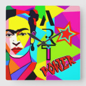 Frida POP ART Quadratische Wanduhr (Vorderseite)