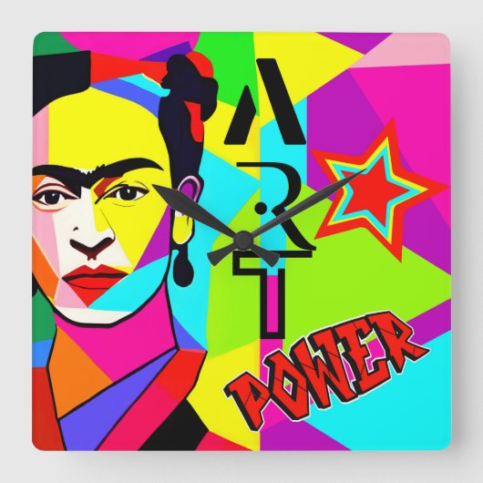 Frida POP ART Quadratische Wanduhr (Vorderseite)