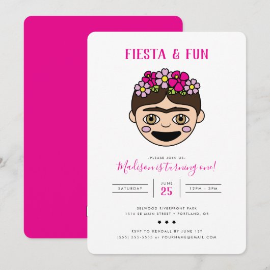 FridaMoji Fiesta & Fun Geburtstag Einladung (Vorne/Hinten)