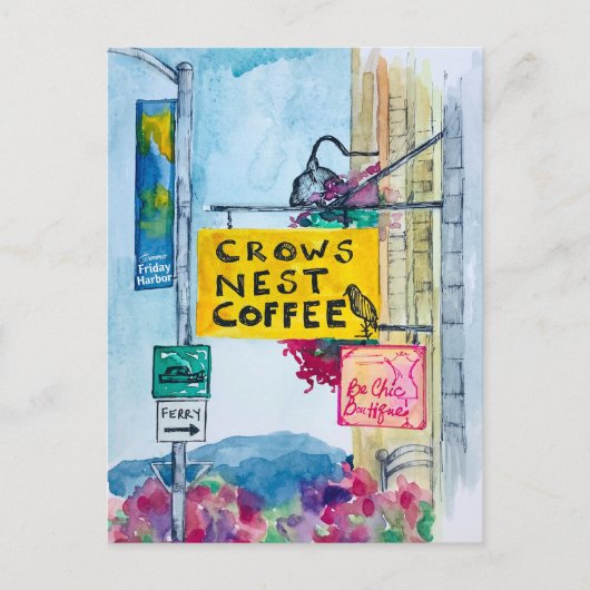 Friday Harbor Washington Kaffee Geschäft Schilder Postkarte (Vorderseite)