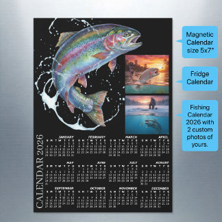 Fridge Fishing Photo Calendar 2026, Fly Fishing Magnetkarte