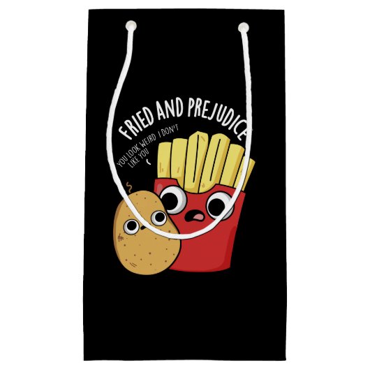 Fried and Prejudice Funy Fries Pun Dark BG Kleine Geschenktüte (Vorderseite)