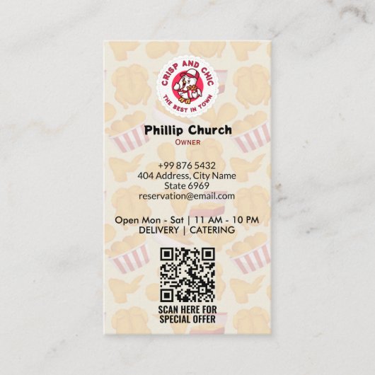 Fried Chicken Business | Modern Bright Barcode Visitenkarte (Vorderseite)