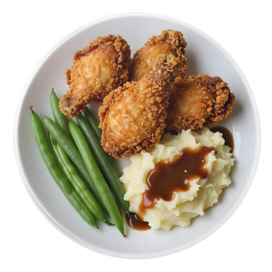 Fried Chicken, Mashed Potatoes and Green Beans Keramikknauf (Vorderseite)