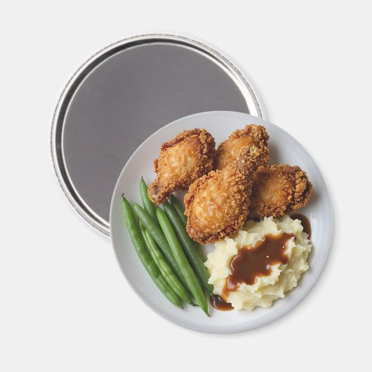 Fried Chicken, Mashed Potatoes and Green Beans Magnet (Vorderseite/Rückseite)