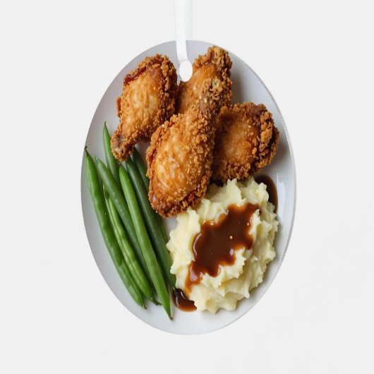 Fried Chicken, Mashed Potatoes and Green Beans Ornament Aus Metall (Vorderseite links)