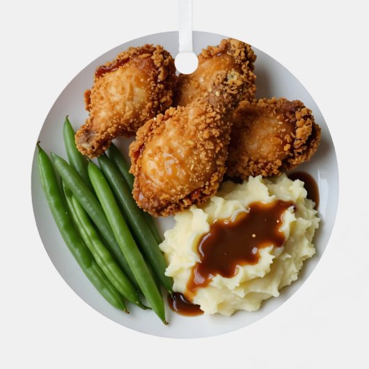 Fried Chicken, Mashed Potatoes and Green Beans Ornament Aus Metall (Rückseite)