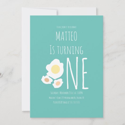 Fried Egg Erster Geburtstag Einladung (Vorderseite)