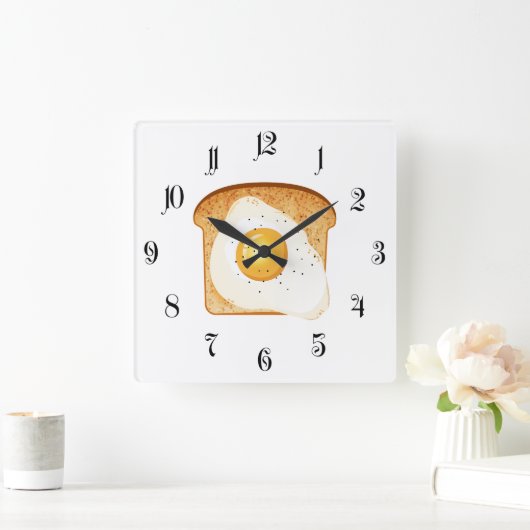 Fried egg on toast quadratische wanduhr (Zuhause)