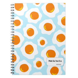 Fried Egg Pattern on Blue Background Notebook Notizblock