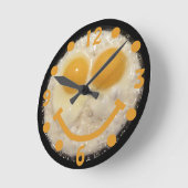 Fried Eggs Happy Face Clock Runde Wanduhr (Winkel)