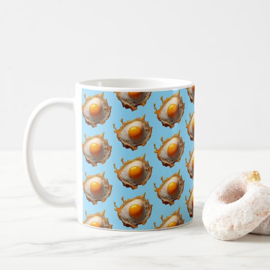 Fried Eggs Sonnige Seite Auf Kaffeetasse (Mit Donut)