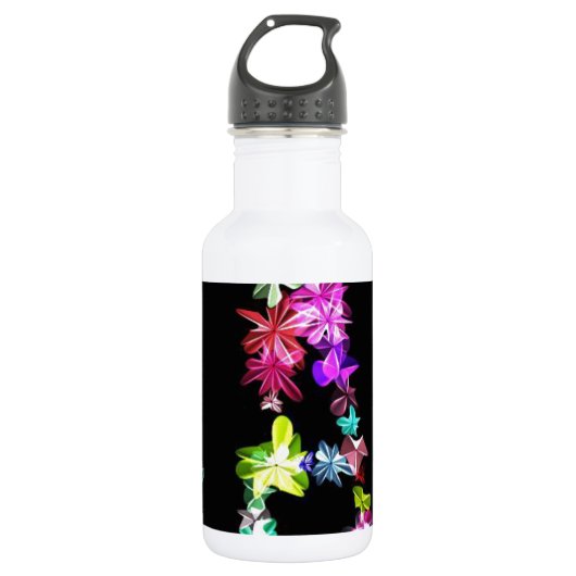 "FRIEDE" in Blumen Kunstprint Edelstahlflasche (Vorderseite)